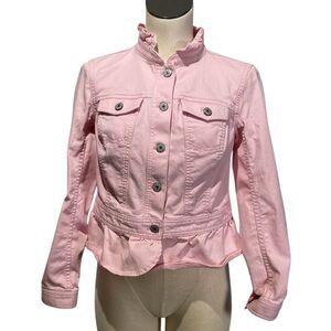 Talbots Pink Jean Jacket Fitted ruffled collar design
